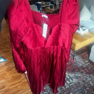 Abercrombie Emerson Satin Long-Sleeve mini Dress, Red XL tall